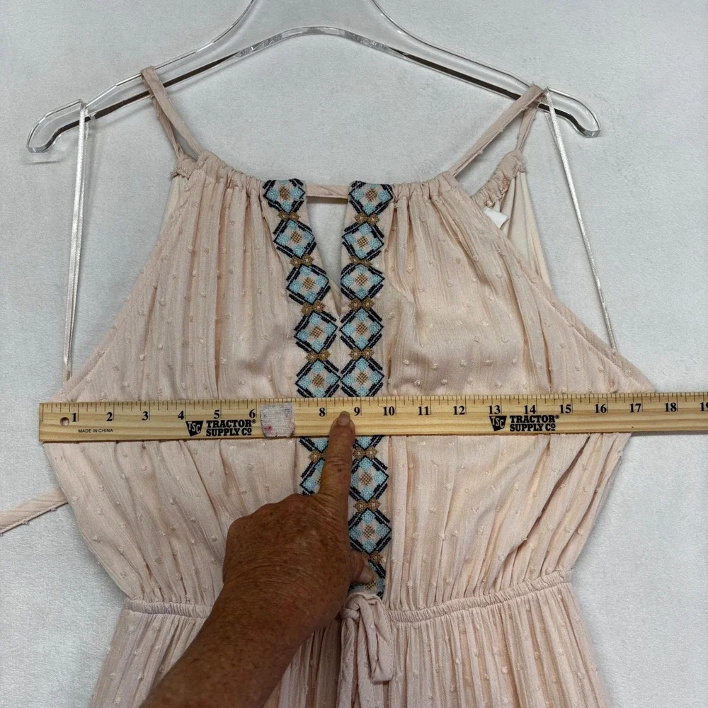 Lucky Brand Maxi Dress Womens Medium Sand Combo Embroidered Boho Western  New - Picture 5 of 13